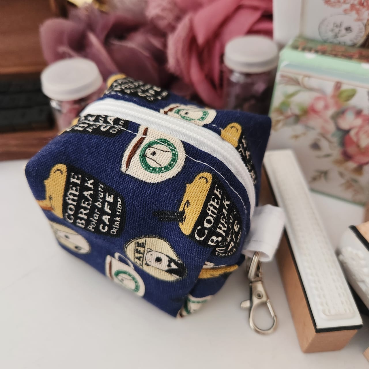 Coffee Break Fabric Cube Pouch