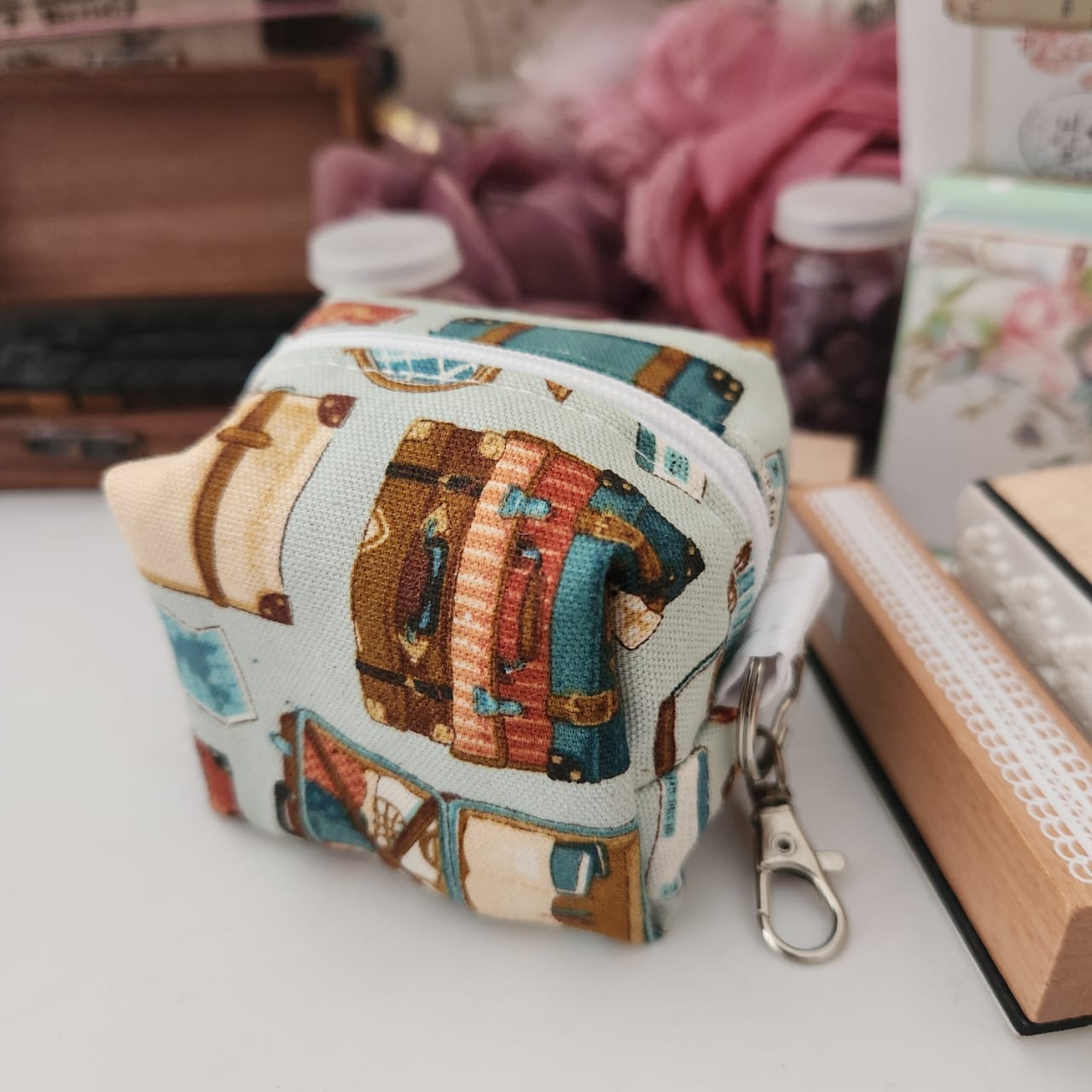 Vintage Luggage Fabric Cube Pouch