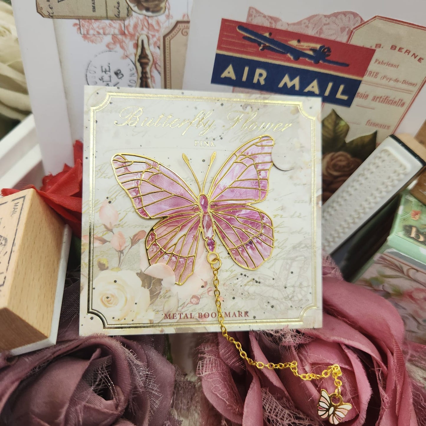 Pink Butterfly Metal Bookmark