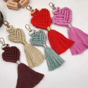 Macrame Heart Keychains