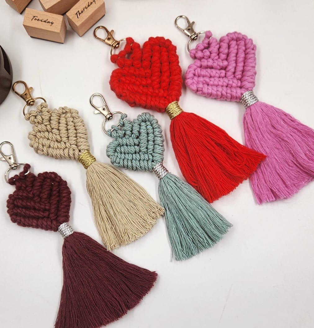 Macrame Heart Keychains